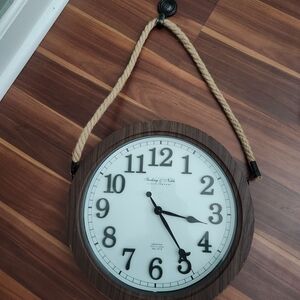 Hanging Wall Clock with Rope - Brown and White